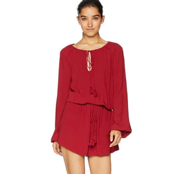 Jack by BB Dakota On A Mission Rayon Crepe Tassel Tie Romper - Picture 1 of 6